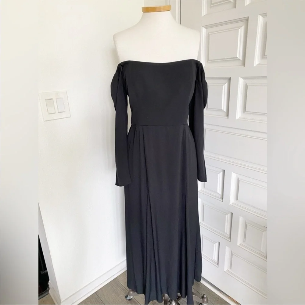 NWT Reformation Ballari Black Off The Shoulder Long Sleeve Maxi Dress Size 8